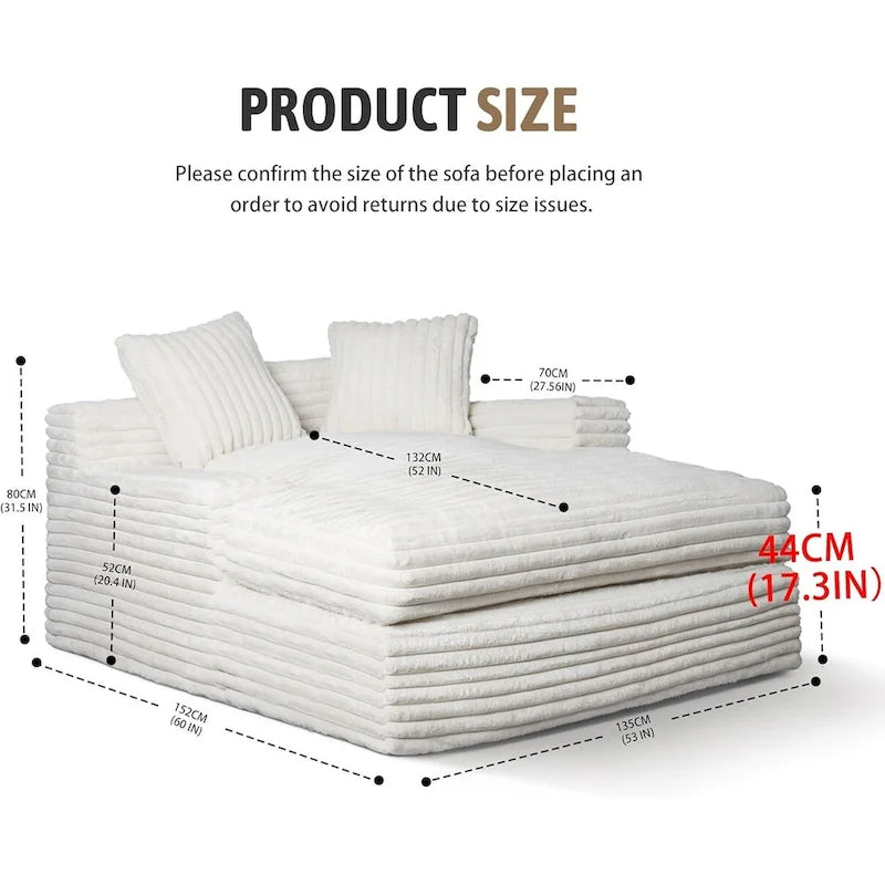 WOWMAX 60 Chaise Lounge Chair, Oversized Chaise Lounge Sofa Soft Short Plush Couch Sofa Bed Sleeper Chair with 2 Throw Pillows
