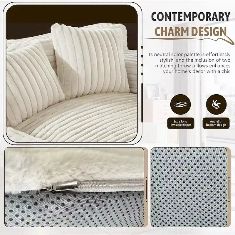 WOWMAX 60 Chaise Lounge Chair, Oversized Chaise Lounge Sofa Soft Short Plush Couch Sofa Bed Sleeper Chair with 2 Throw Pillows