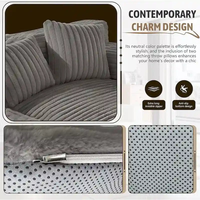 WOWMAX 60 Chaise Lounge Chair, Oversized Chaise Lounge Sofa Soft Short Plush Couch Sofa Bed Sleeper Chair with 2 Throw Pillows