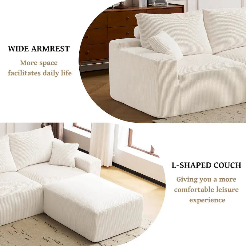 GDFStudio - Olivia Morgan Ultra-Soft Modular 110-Inch L-Shaped Cloud Sofa With No-Assembly, Full-Compression Comfort