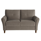 Brown Velvet Upholstery 1Pc Comfort Loveseat Plush Seatbacks Tufted Detail Solid Wood Frame Modern Living Room Furniture