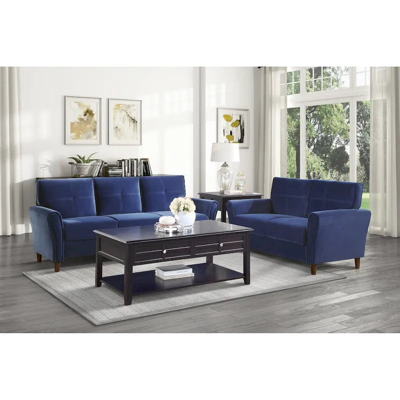 Brown Velvet Upholstery 1Pc Comfort Loveseat Plush Seatbacks Tufted Detail Solid Wood Frame Modern Living Room Furniture