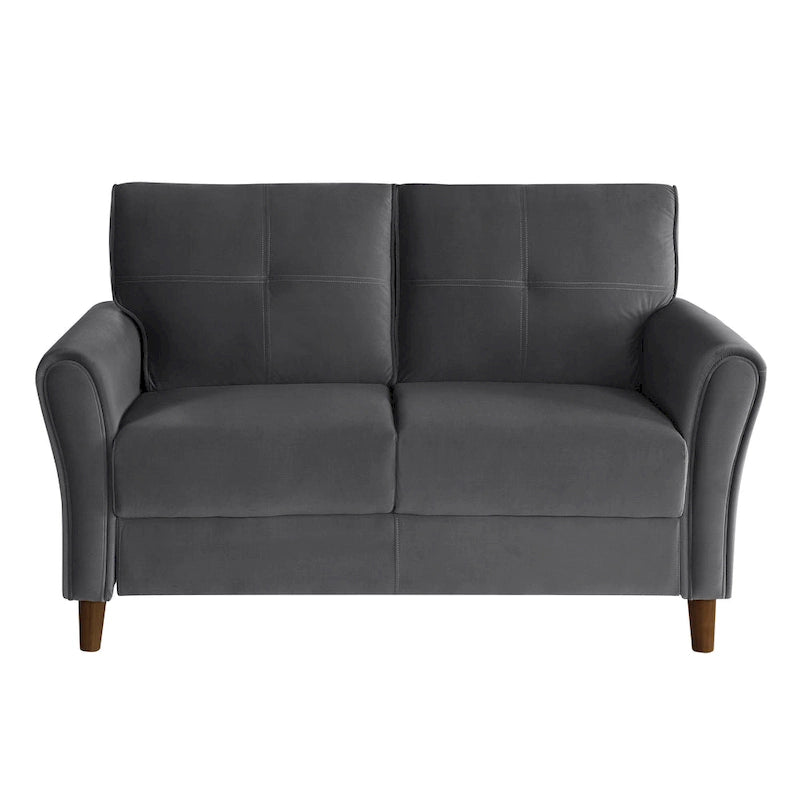 Brown Velvet Upholstery 1Pc Comfort Loveseat Plush Seatbacks Tufted Detail Solid Wood Frame Modern Living Room Furniture