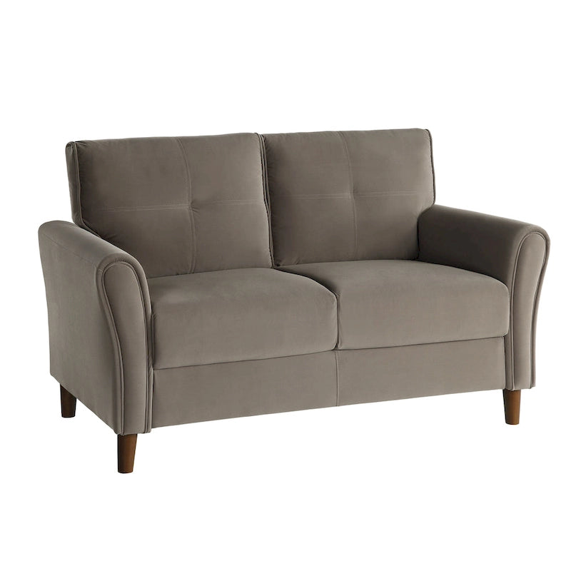 Brown Velvet Upholstery 1Pc Comfort Loveseat Plush Seatbacks Tufted Detail Solid Wood Frame Modern Living Room Furniture