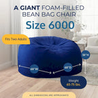 Ultimate Sack 6ft Bean Bag Chair, Oversized Indoor Comfy Lounger, Blue Suede