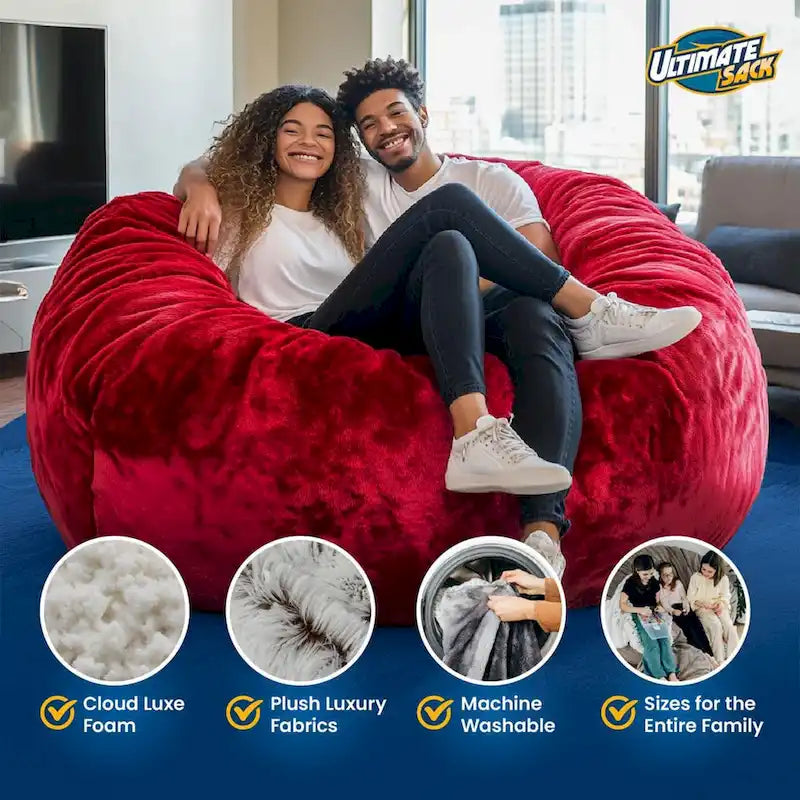 Ultimate Sack 6ft Bean Bag Chair, Oversized Indoor Comfy Lounger, Blue Suede