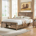 Farmhouse Full size Wood Bed Frame with Sliding Barn Door storage