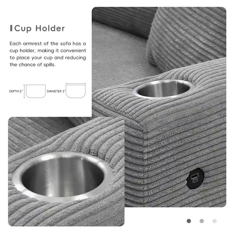 134 Corduroy Sectional Sofa with L-Shaped Cloud Couch and USB Charging & 50 Chaise (330lb Capacity)