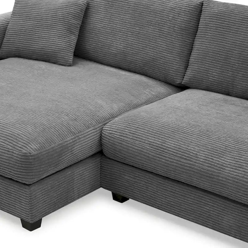 134 Corduroy Sectional Sofa with L-Shaped Cloud Couch and USB Charging & 50 Chaise (330lb Capacity)