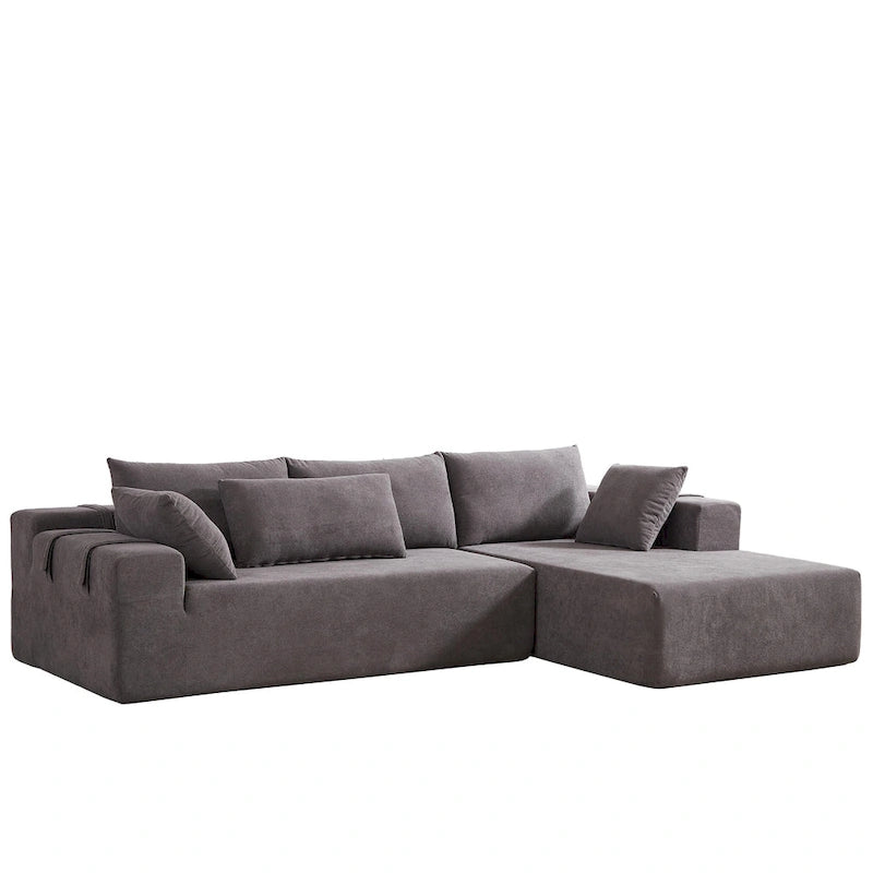108 Chenille Modular L-Shaped Sectional Sofa with 6 Pillows, Reversible Chaise