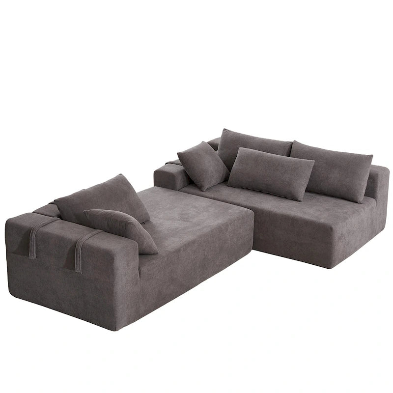108 Chenille Modular L-Shaped Sectional Sofa with 6 Pillows, Reversible Chaise