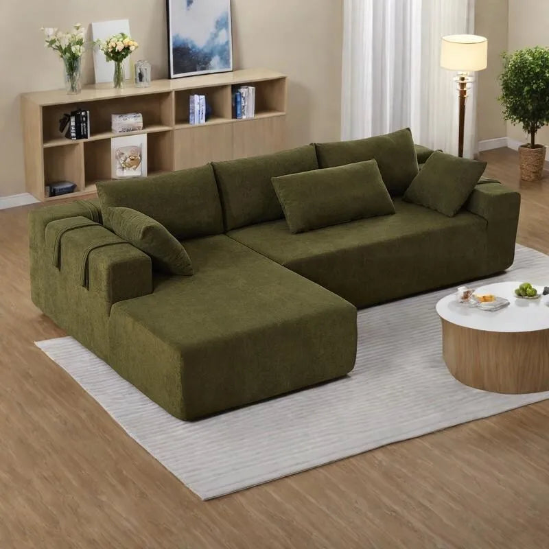 108 Chenille Modular L-Shaped Sectional Sofa with 6 Pillows, Reversible Chaise