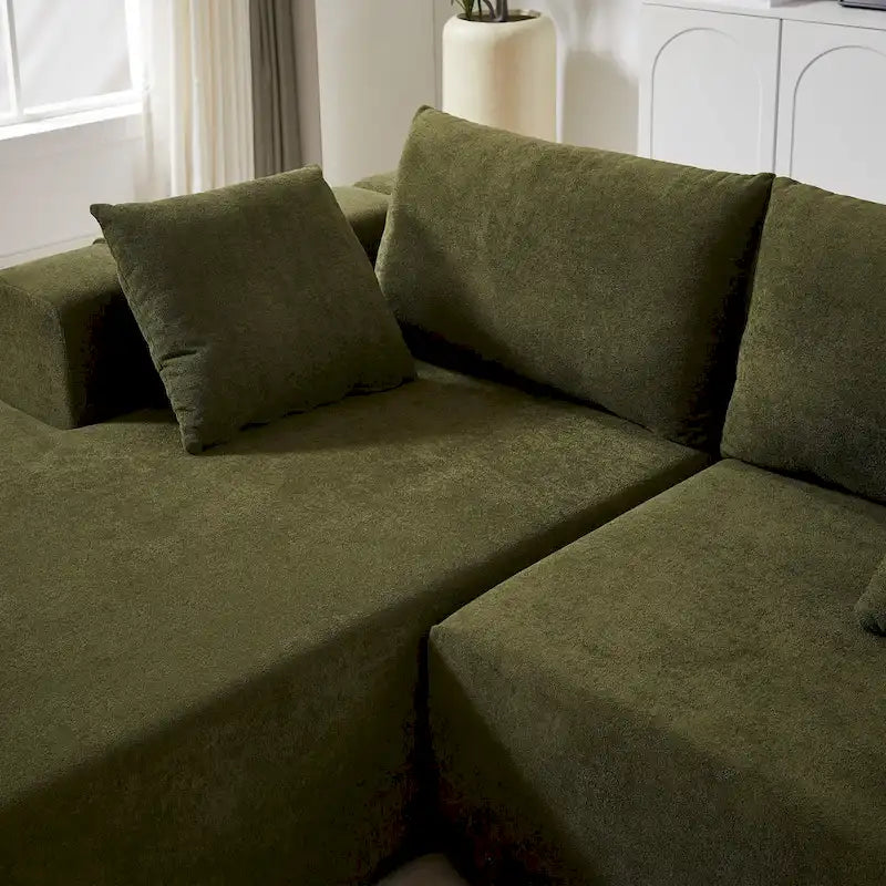 108 Chenille Modular L-Shaped Sectional Sofa with 6 Pillows, Reversible Chaise