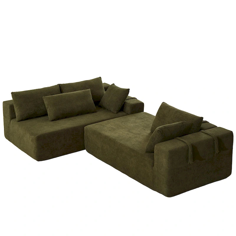 108 Chenille Modular L-Shaped Sectional Sofa with 6 Pillows, Reversible Chaise