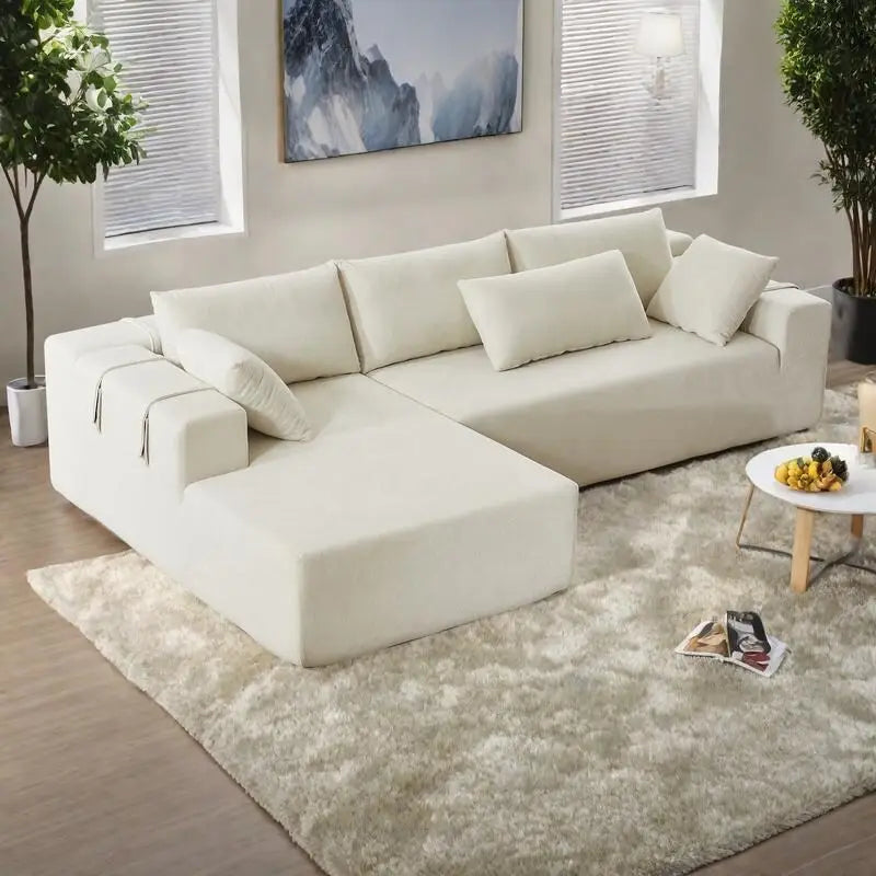 108 Chenille Modular L-Shaped Sectional Sofa with 6 Pillows, Reversible Chaise