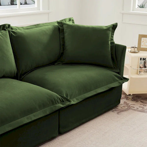 Divano Sezionale a L in ciniglia da 120 cm con Pouf Convertibile e 2 Cuscini, e Divano Cloud a 3 Posti