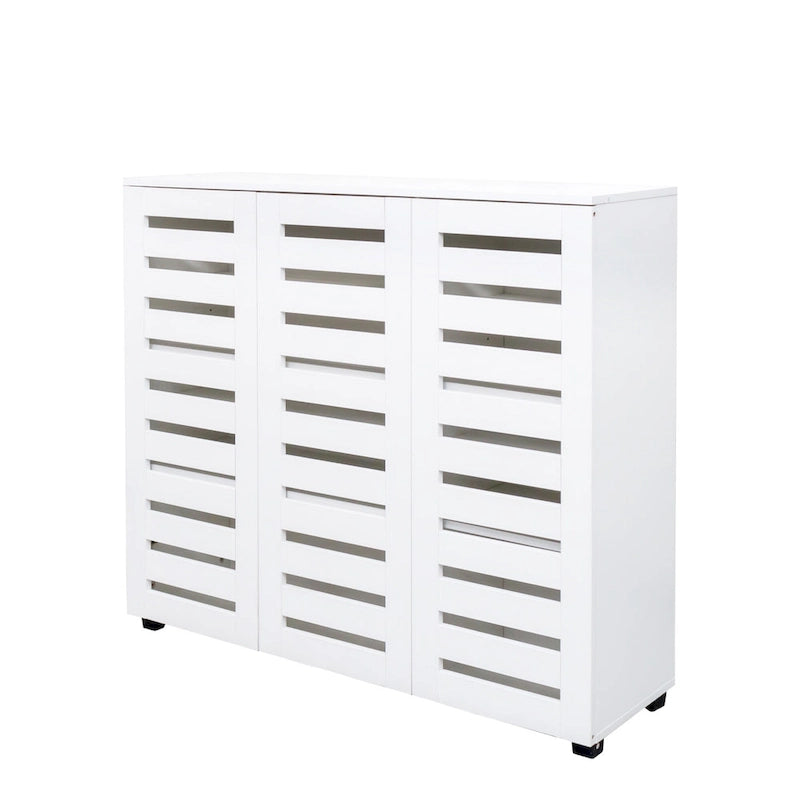 Free Standing Shoe Rack Adjustable Storage Organizer 4 Tier Shoe Rack Shelves, Shoe Cabinet with Louvered Doors