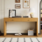 Curved Wooden Entryway Console Table with Storage, 2 Drawers, Rustic