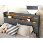 Letto matrimoniale con contenitore - 4 cassetti, base imbottita con LED e ricarica USB