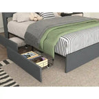 Letto matrimoniale con contenitore - 4 cassetti, base imbottita con LED e ricarica USB