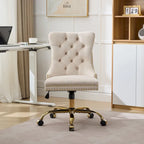 A&A Gray Velvet Tufted Home Office Chair with Golden Metal Base - Adjustable Swivel Desk Chair