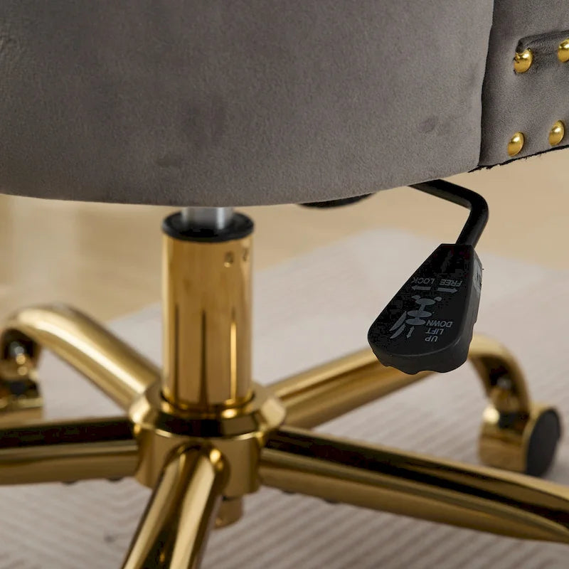 A&A Gray Velvet Tufted Home Office Chair with Golden Metal Base - Adjustable Swivel Desk Chair