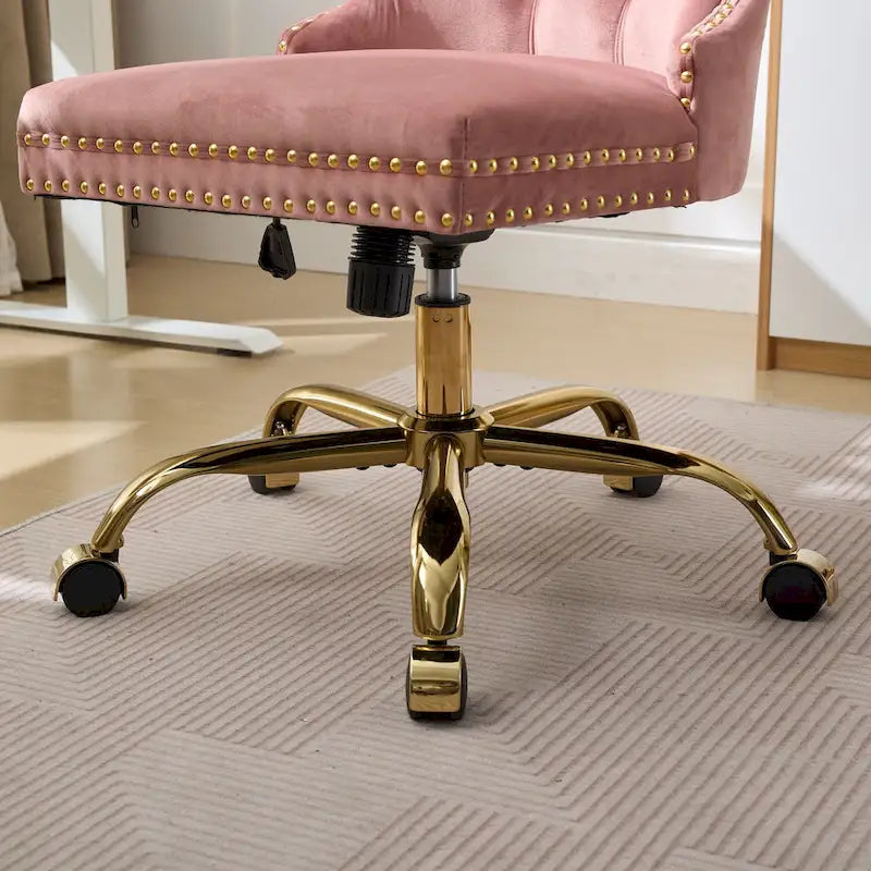 A&A Gray Velvet Tufted Home Office Chair with Golden Metal Base - Adjustable Swivel Desk Chair