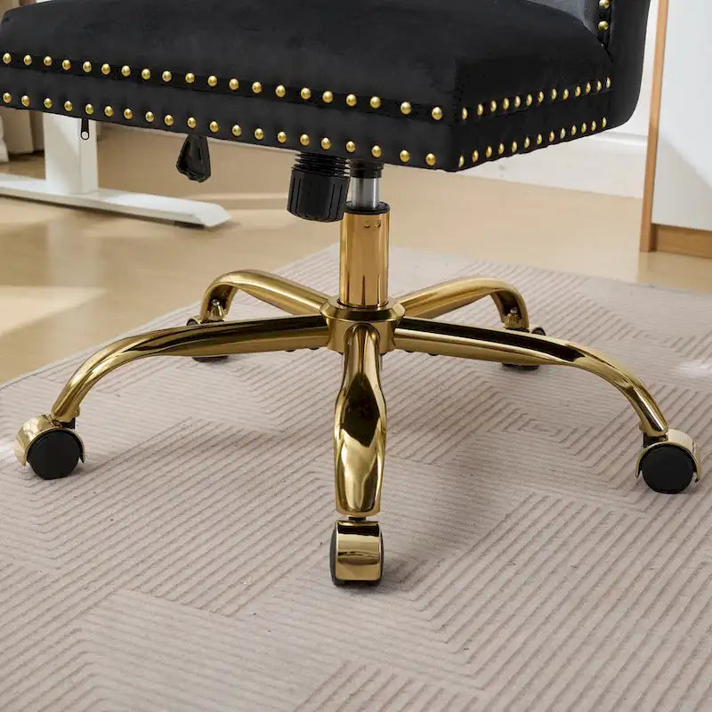 A&A Gray Velvet Tufted Home Office Chair with Golden Metal Base - Adjustable Swivel Desk Chair