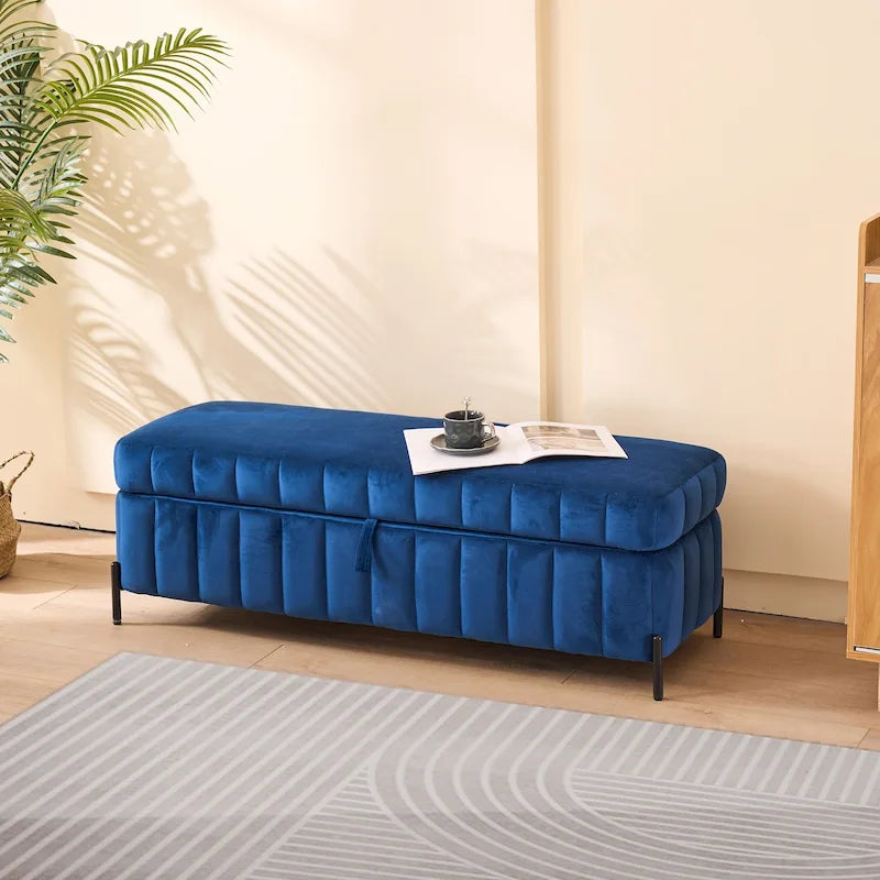 49.21Wide Velvet Storage Soft Bench for Living Room, Entryway and Bedroom
