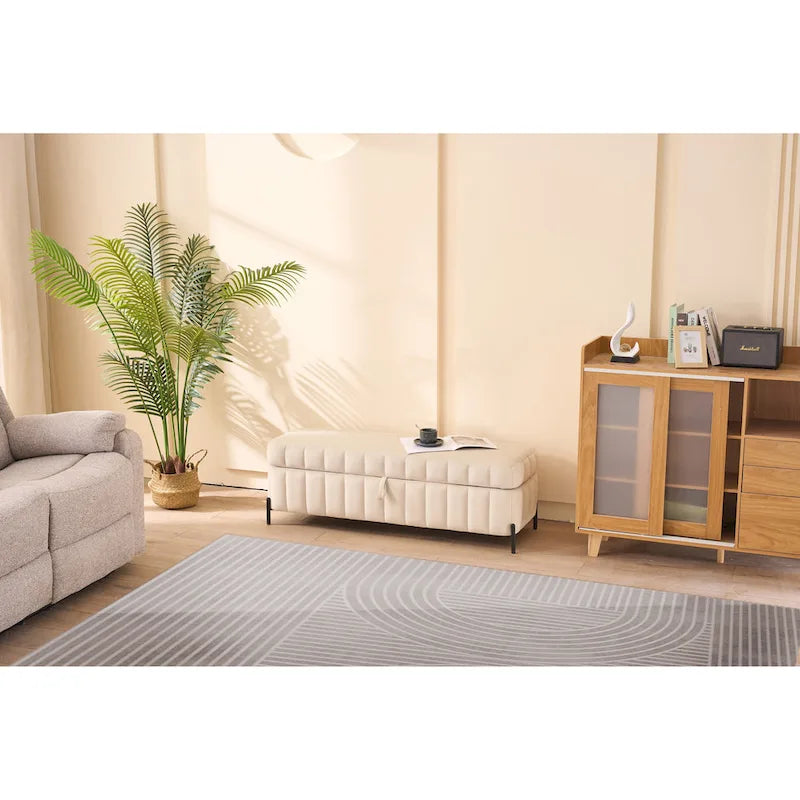 49.21Wide Velvet Storage Soft Bench for Living Room, Entryway and Bedroom