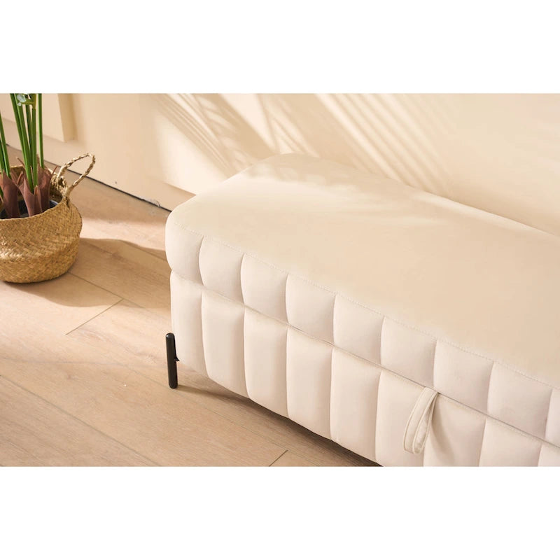 49.21Wide Velvet Storage Soft Bench for Living Room, Entryway and Bedroom