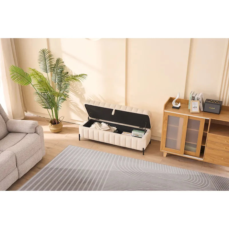 49.21Wide Velvet Storage Soft Bench for Living Room, Entryway and Bedroom