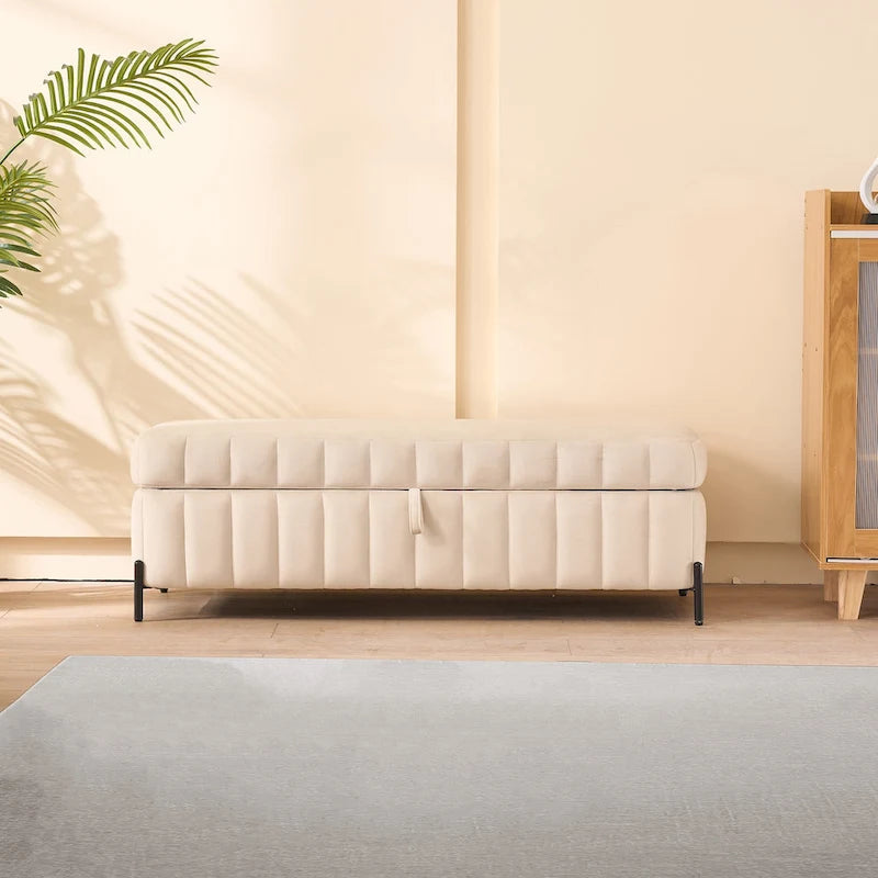 49.21Wide Velvet Storage Soft Bench for Living Room, Entryway and Bedroom