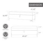 49.21Wide Velvet Storage Soft Bench for Living Room, Entryway and Bedroom