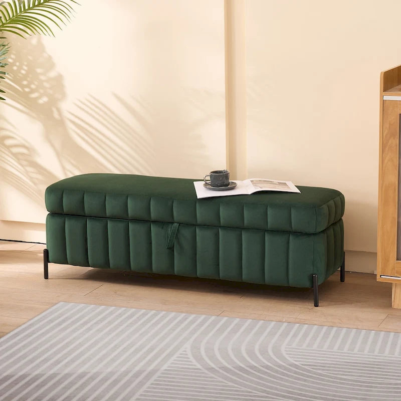 49.21Wide Velvet Storage Soft Bench for Living Room, Entryway and Bedroom