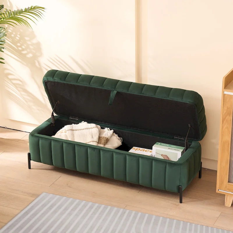 49.21Wide Velvet Storage Soft Bench for Living Room, Entryway and Bedroom