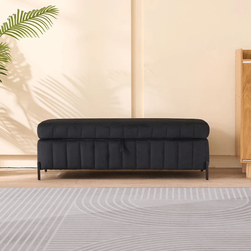 49.21Wide Velvet Storage Soft Bench for Living Room, Entryway and Bedroom