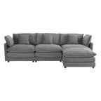 Sectional Sofa with Movable Ottoman Corduroy L-Shaped Upholstered Deep Seat Couch with Lumbar Pillows and Side Pockets