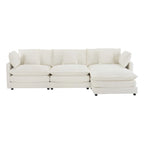 Sectional Sofa with Movable Ottoman Corduroy L-Shaped Upholstered Deep Seat Couch with Lumbar Pillows and Side Pockets