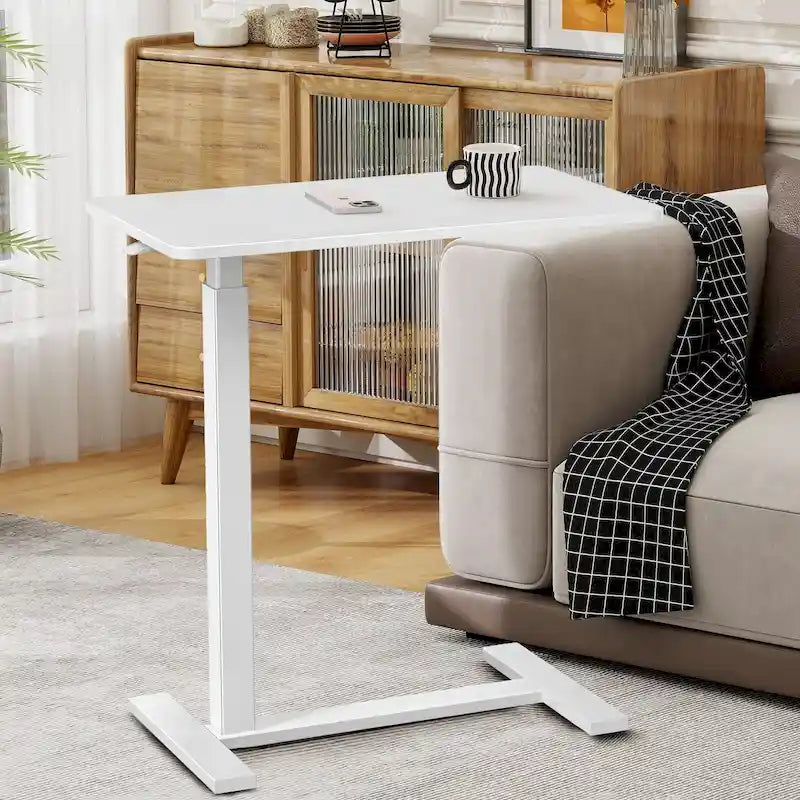 27.56 in. White Laptop Desk with Wheels, Adjustable Height Overbed Bedside Table Mobile Standing Desk