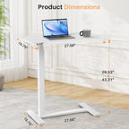 27.56 in. White Laptop Desk with Wheels, Adjustable Height Overbed Bedside Table Mobile Standing Desk