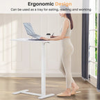 27.56 in. White Laptop Desk with Wheels, Adjustable Height Overbed Bedside Table Mobile Standing Desk