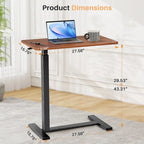 27.56 in. White Laptop Desk with Wheels, Adjustable Height Overbed Bedside Table Mobile Standing Desk
