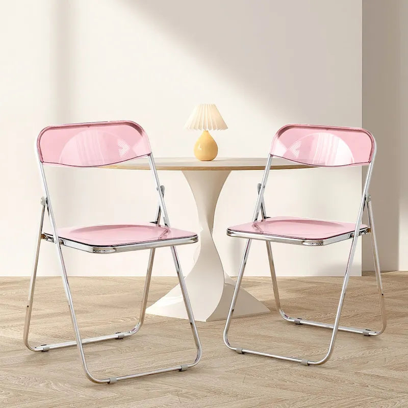 Sedia da pranzo pieghevole impilabile in acrilico trasparente con telaio in metallo, singola - 29.1(H) x 18.1(W) x 18.5(D)