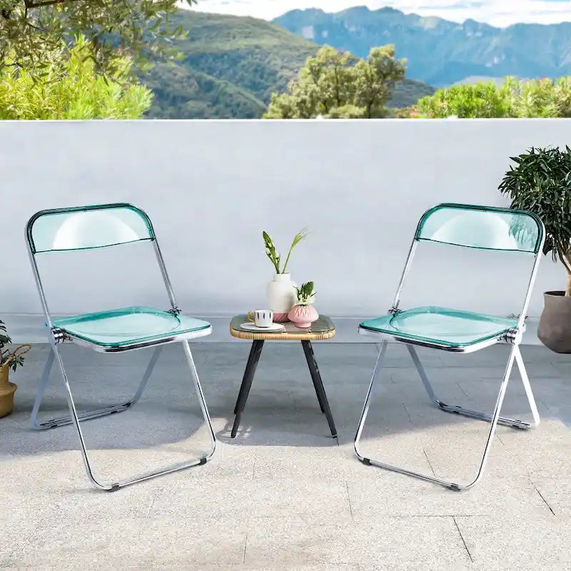 Sedia da pranzo pieghevole impilabile in acrilico trasparente con telaio in metallo, singola - 29.1(H) x 18.1(W) x 18.5(D)