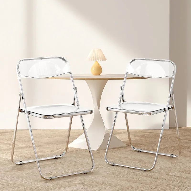 Sedia da pranzo pieghevole impilabile in acrilico trasparente con telaio in metallo, singola - 29.1(H) x 18.1(W) x 18.5(D)