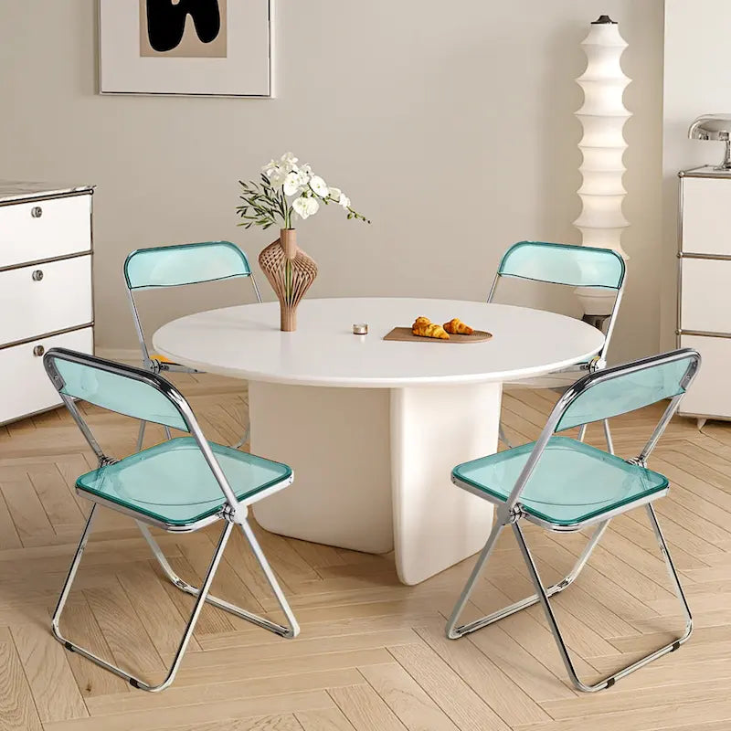 Sedia da pranzo pieghevole impilabile in acrilico trasparente con telaio in metallo, singola - 29.1(H) x 18.1(W) x 18.5(D)