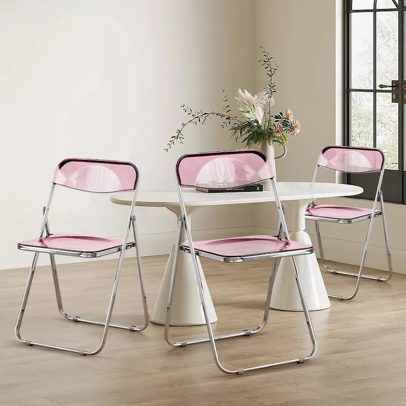 Sedia da pranzo pieghevole impilabile in acrilico trasparente con telaio in metallo, singola - 29.1(H) x 18.1(W) x 18.5(D)