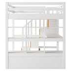 Full Size Loft Bed with Desk and Shelves,Two Drawers,Storage Staircase