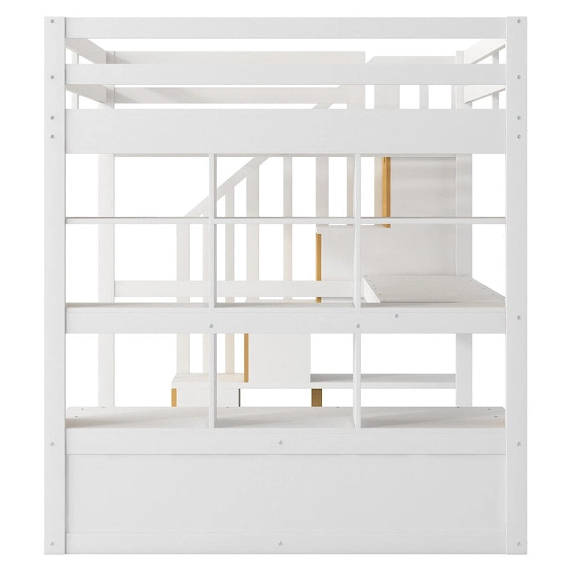 Full Size Loft Bed with Desk and Shelves,Two Drawers,Storage Staircase